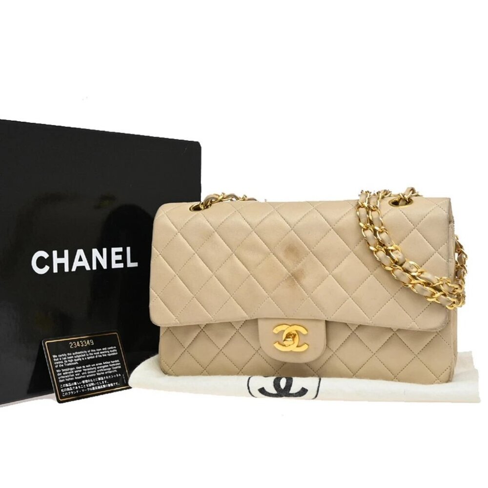 CHANEL Matelasse 25 Double Flap Chain Shoulder Bag Leather BE Vintage
